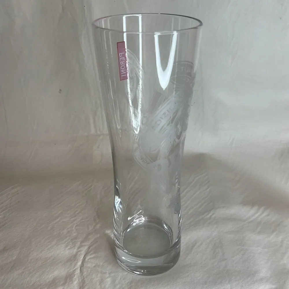 Peroni Beer Drinking Glass Clear Etched 8 1/4 Inches Tall 3 Inches Diame…